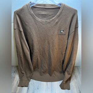 John Deere Equipment 1837 Waffle Knit Brown Thermal Sweater Men 2XL Long Sleeve